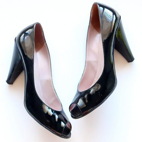 Marc Jacobs Black Patent Leather Peep Toe Heels / Pumps / Formal Dressy Shoes - Picture 16 of 16